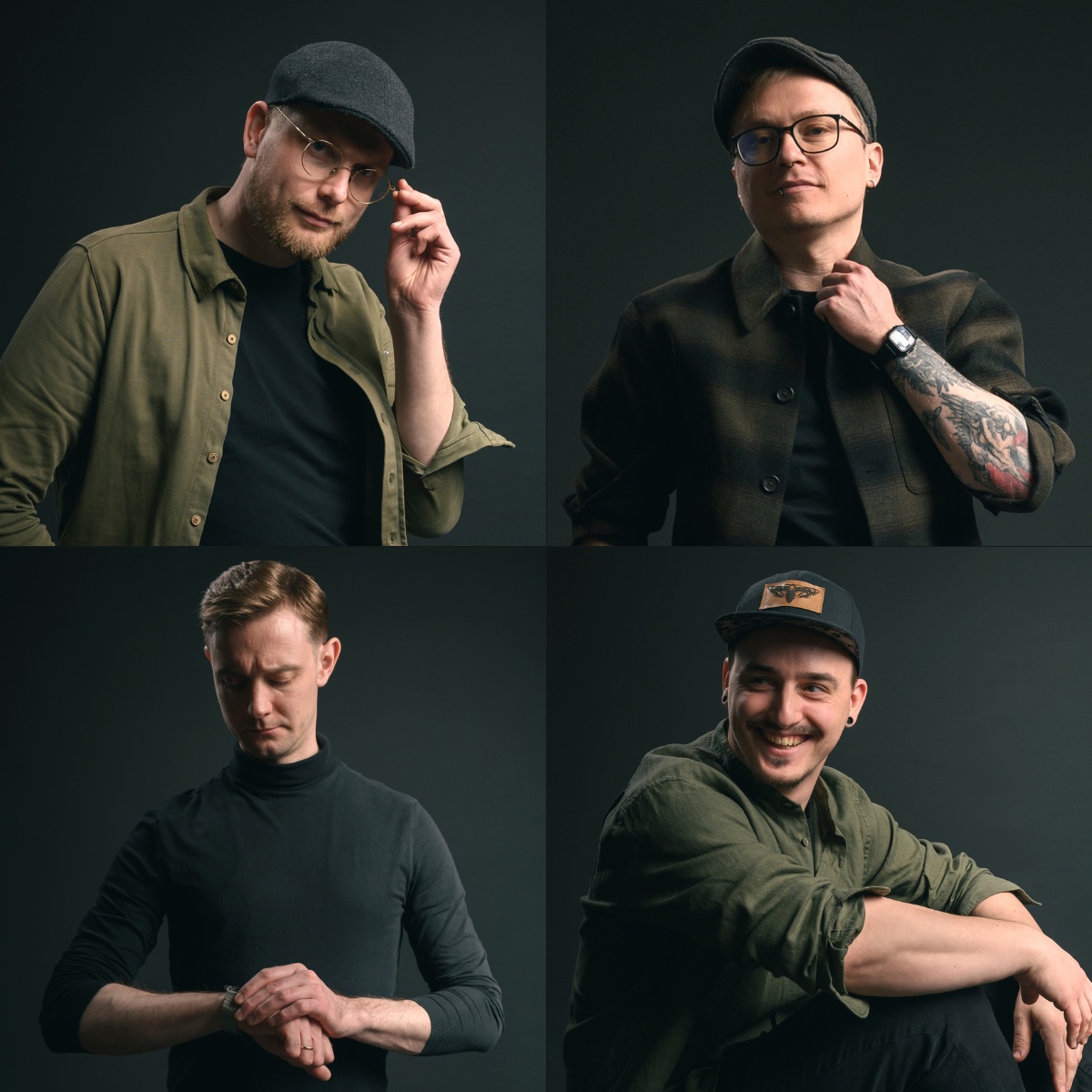 Richard Boden im Studio: Schiebermütze, Brille, olivfarbenes Hemd über schwarzem Shirt.